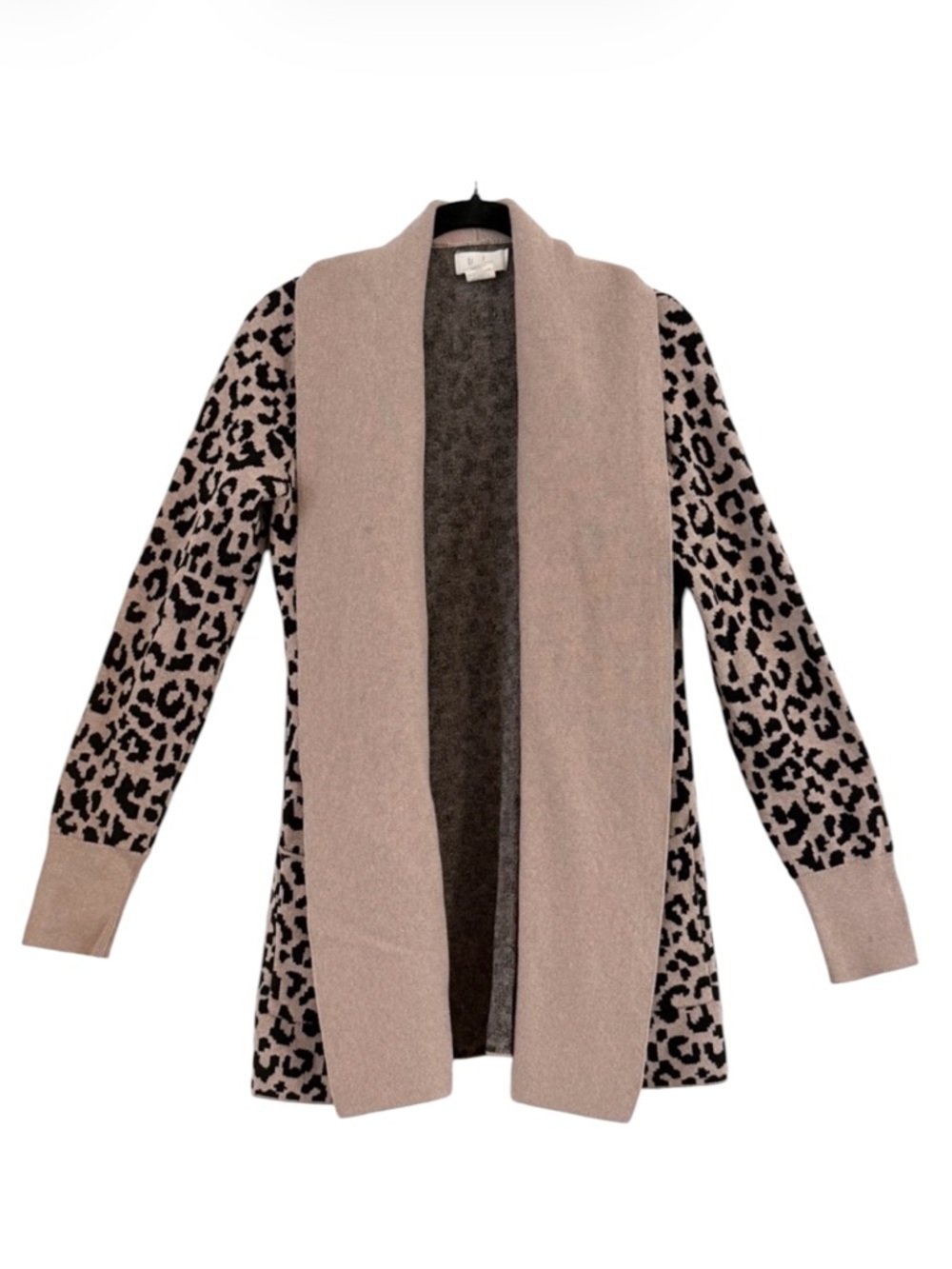 Kensie Leopard Print Shawl Collar Cardigan Sweater 100% Cotton Open Front Size M